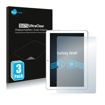 Front side of a product packaging with the brand logo Savvies. Next to it is the device Toscido X104 10