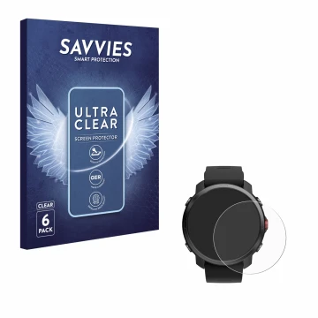 Front side of a product packaging with the brand logo Savvies. Next to it is the device Polar Grit X shown with the correspond