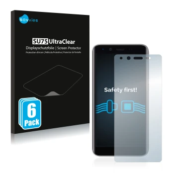 Front side of a product packaging with the brand logo Savvies. Next to it is the device Emporia Smart 3 mini shown with the co