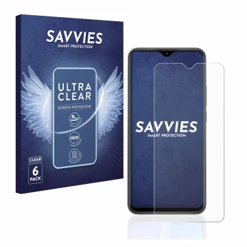 Front side of a product packaging with the brand logo Savvies. Next to it is the device Xiaomi Redmi 9 shown with the correspo