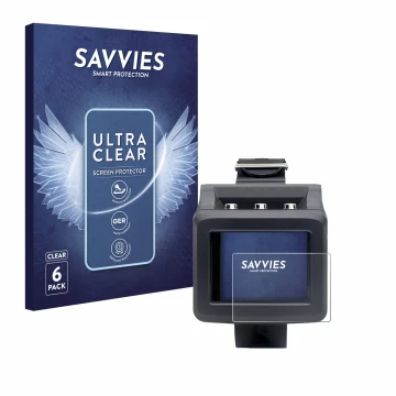 Front side of a product packaging with the brand logo Savvies. Next to it is the device Uwatec Galileo G2 shown with the corre