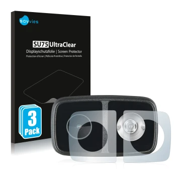 Front side of a product packaging with the brand logo Savvies. Next to it is the device Cycliq Fly12 CE shown with the corresp