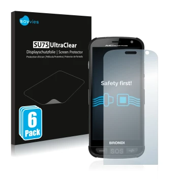 Front side of a product packaging with the brand logo Savvies. Next to it is the device Brondi Amico shown with the correspond