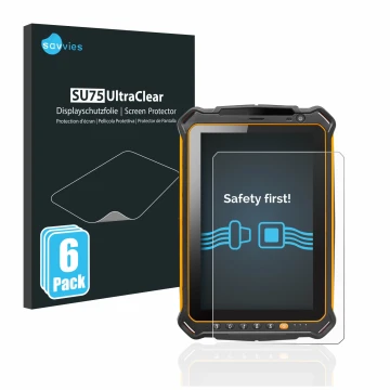 Front side of a product packaging with the brand logo Savvies. Next to it is the device i.safe MOBILE IS930.2 shown with the c