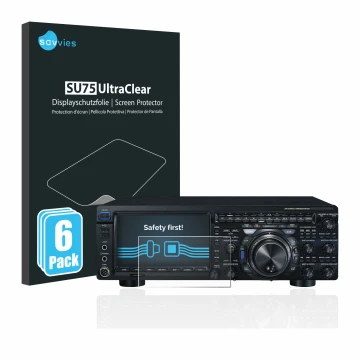 Front side of a product packaging with the brand logo Savvies. Next to it is the device Yaesu FT-DX101D shown with the corresp