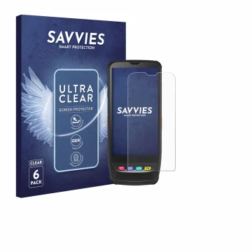 Front side of a product packaging with the brand logo Savvies. Next to it is the device Casio IT-G650 shown with the correspon