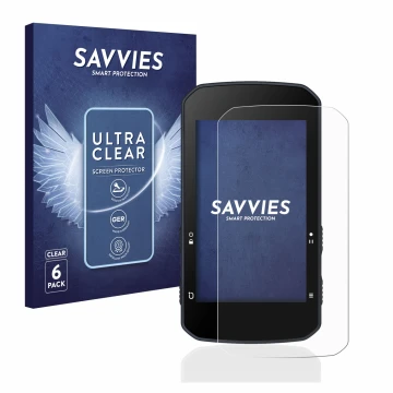 Front side of a product packaging with the brand logo Savvies. Next to it is the device Bryton Rider 750 shown with the corres