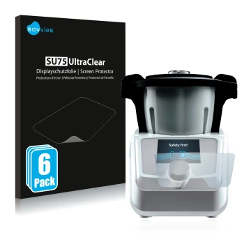 Front side of a product packaging with the brand logo Savvies. Next to it is the device SilverCrest Mini Monsieur Cuisine Conn