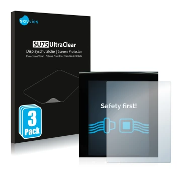 Front side of a product packaging with the brand logo Savvies. Next to it is the device Renault Megane 4 2020 Multimedia Easy 