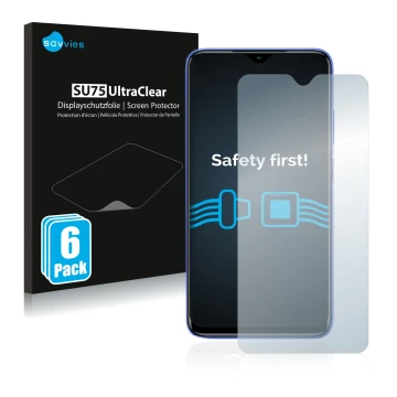 Front side of a product packaging with the brand logo Savvies. Next to it is the device Xiaomi Redmi 9T shown with the corresp