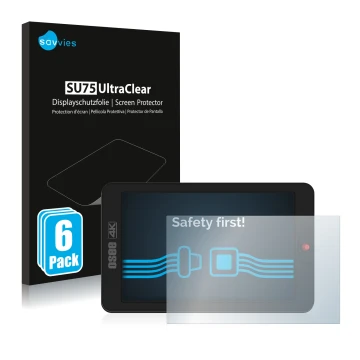 Front side of a product packaging with the brand logo Savvies. Next to it is the device Osee G7 shown with the corresponding s