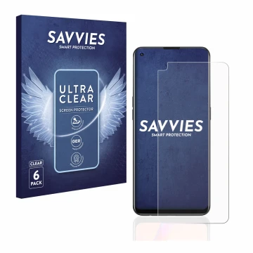 Front side of a product packaging with the brand logo Savvies. Next to it is the device Oppo A94 5G shown with the correspondi