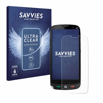 Front side of a product packaging with the brand logo Savvies. Next to it is the device Brondi Amico XS shown with the corresp