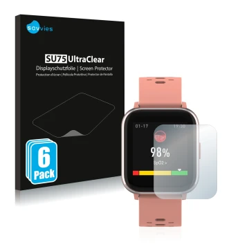 Front side of a product packaging with the brand logo Savvies. Next to it is the device Denver SW-164 shown with the correspon