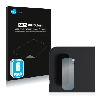 Front side of a product packaging with the brand logo Savvies. Next to it is the device Microsoft Surface Duo 2 (ONLY Camera L