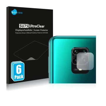Front side of a product packaging with the brand logo Savvies. Next to it is the device Xiaomi Redmi Note 10 Lite (ONLY Camera