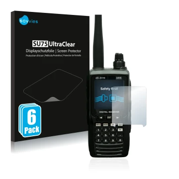 Front side of a product packaging with the brand logo Savvies. Next to it is the device Aor AR-DV10 shown with the correspondi