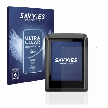 Front side of a product packaging with the brand logo Savvies. Next to it is the device Bosch Kiox 300 shown with the correspo