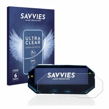 Front side of a product packaging with the brand logo Savvies. Next to it is the device Yamaha MT-07 2021 shown with the corre