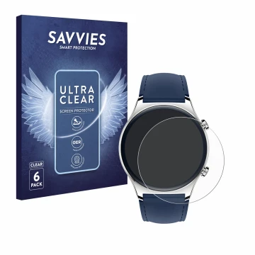 Front side of a product packaging with the brand logo Savvies. Next to it is the device Honor Watch GS 3 shown with the corres
