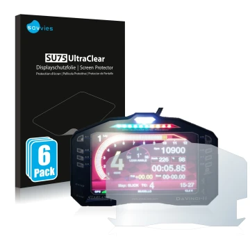 Front side of a product packaging with the brand logo Savvies. Next to it is the device Starlane DaVinci-II S shown with the c