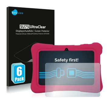 Front side of a product packaging with the brand logo Savvies. Next to it is the device Pritom K7 shown with the corresponding