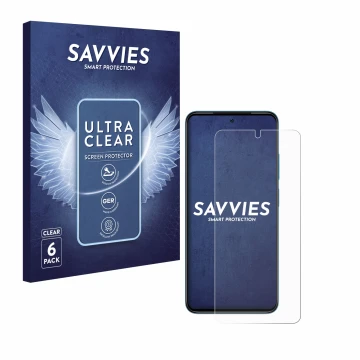 Front side of a product packaging with the brand logo Savvies. Next to it is the device Xiaomi Redmi Note 11 shown with the co