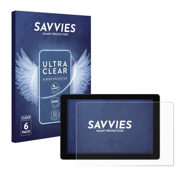 Front side of a product packaging with the brand logo Savvies. Next to it is the device SmallHD Cine 7 shown with the correspo