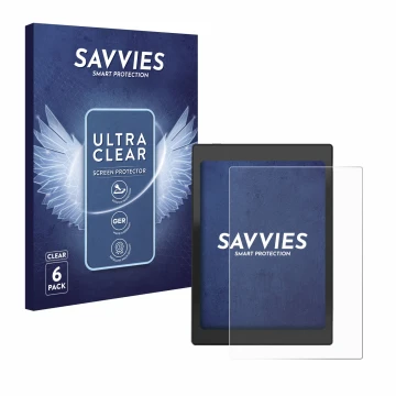 Front side of a product packaging with the brand logo Savvies. Next to it is the device Boox Nova Air C shown with the corresp