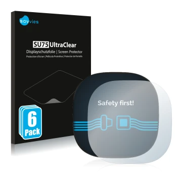 Front side of a product packaging with the brand logo Savvies. Next to it is the device ecobee Smart Thermostat Premium shown 
