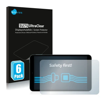 Front side of a product packaging with the brand logo Savvies. Next to it is the device Nokia T10 shown with the corresponding