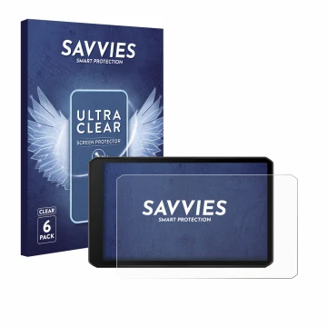 Front side of a product packaging with the brand logo Savvies. Next to it is the device Garmin DriveCam 76 shown with the corr