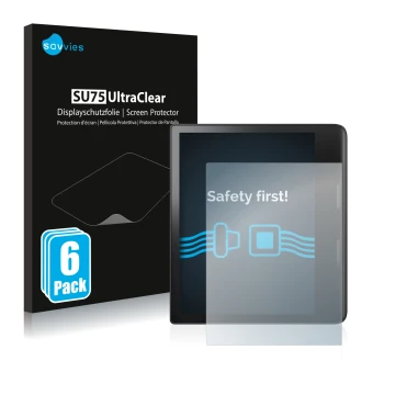 Front side of a product packaging with the brand logo Savvies. Next to it is the device Tolino Epos 3 shown with the correspon