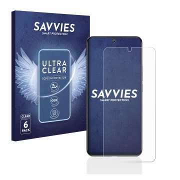Front side of a product packaging with the brand logo Savvies. Next to it is the device Xiaomi 12T Pro shown with the correspo