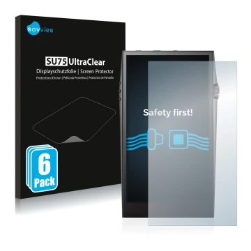 Front side of a product packaging with the brand logo Savvies. Next to it is the device Astell&Kern SP3000 shown with the corr