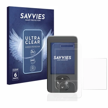 Front side of a product packaging with the brand logo Savvies. Next to it is the device Dexcom G7 CGM shown with the correspon
