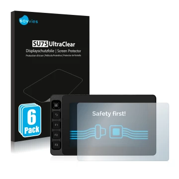 Front side of a product packaging with the brand logo Savvies. Next to it is the device SmallHD Ultra 5 shown with the corresp