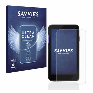 Front side of a product packaging with the brand logo Savvies. Next to it is the device Zettle Terminal (by Paypal) shown with