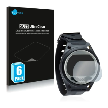 Front side of a product packaging with the brand logo Savvies. Next to it is the device SCUBAPRO Aladin Sport (Matrix) shown w