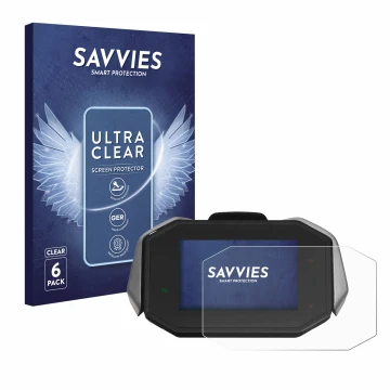 Front side of a product packaging with the brand logo Savvies. Next to it is the device MV Agusta Dragster RC TFT shown with t