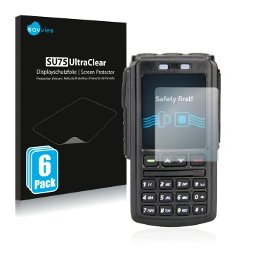Front side of a product packaging with the brand logo Savvies. Next to it is the device AnyTone BT-01 shown with the correspon