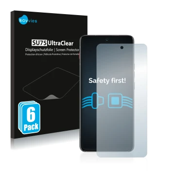 Front side of a product packaging with the brand logo Savvies. Next to it is the device Motorola ThinkPhone shown with the cor