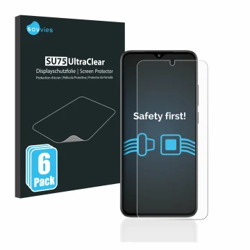 Front side of a product packaging with the brand logo Savvies. Next to it is the device Xiaomi Redmi A2 shown with the corresp