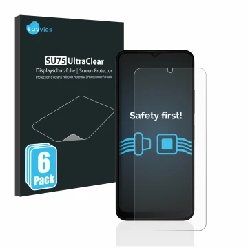 Front side of a product packaging with the brand logo Savvies. Next to it is the device Nokia C22 shown with the corresponding