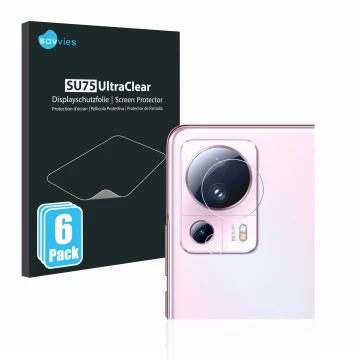 Front side of a product packaging with the brand logo Savvies. Next to it is the device Xiaomi 13 Lite (ONLY Camera Lens) show