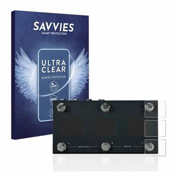 Front side of a product packaging with the brand logo Savvies. Next to it is the device Morningstar MC6 Pro shown with the cor
