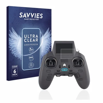 Front side of a product packaging with the brand logo Savvies. Next to it is the device Radiomaster Zorro shown with the corre