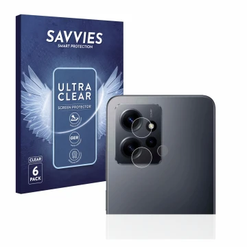 Front side of a product packaging with the brand logo Savvies. Next to it is the device Xiaomi Redmi Note 12 4G (ONLY Camera L
