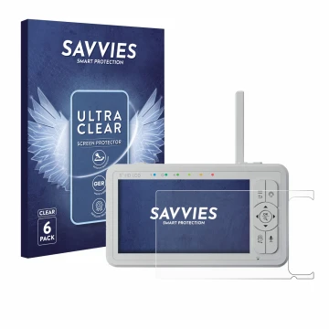 Front side of a product packaging with the brand logo Savvies. Next to it is the device Babysense HD S2 5
