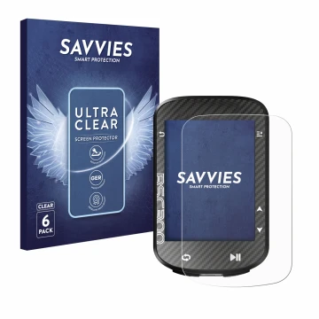 Front side of a product packaging with the brand logo Savvies. Next to it is the device iGPSPORT BSC300 shown with the corresp